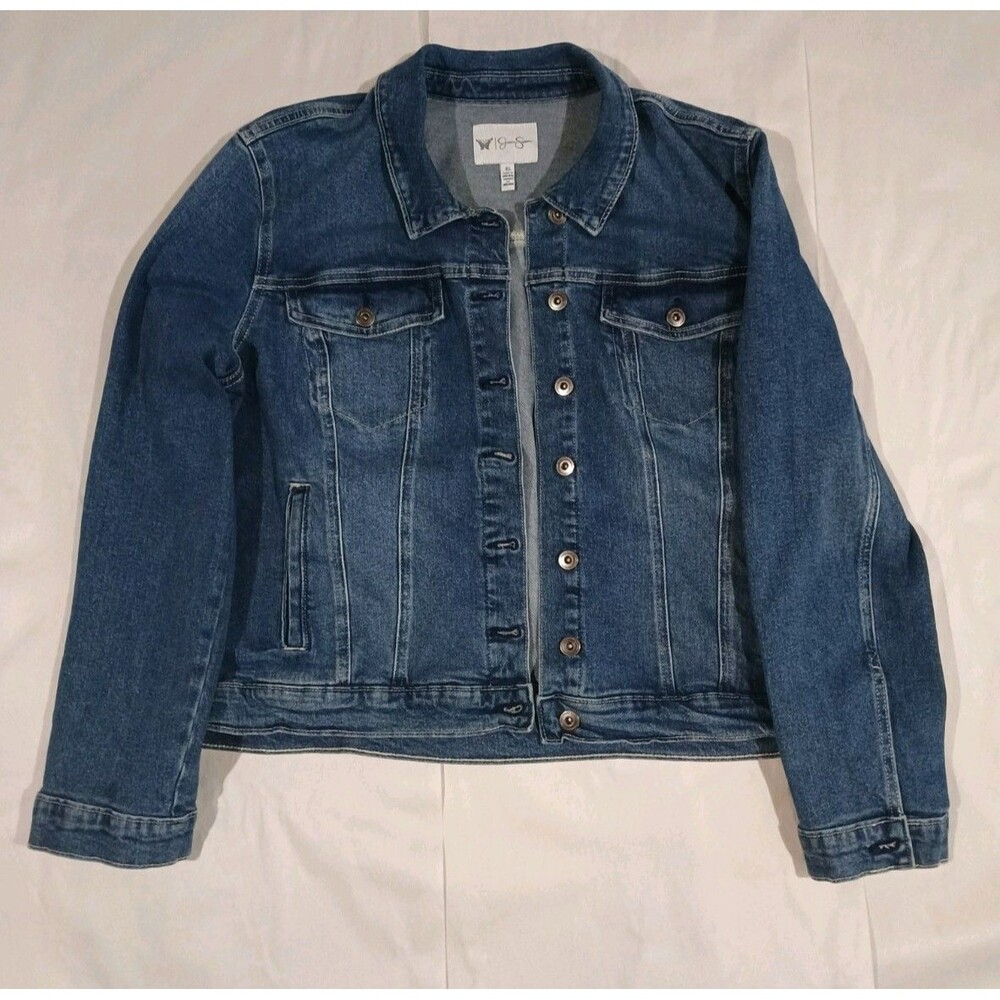Jessica Simpson Denim Jacket Women's Size XL Jean Trucker Classic Distressed
